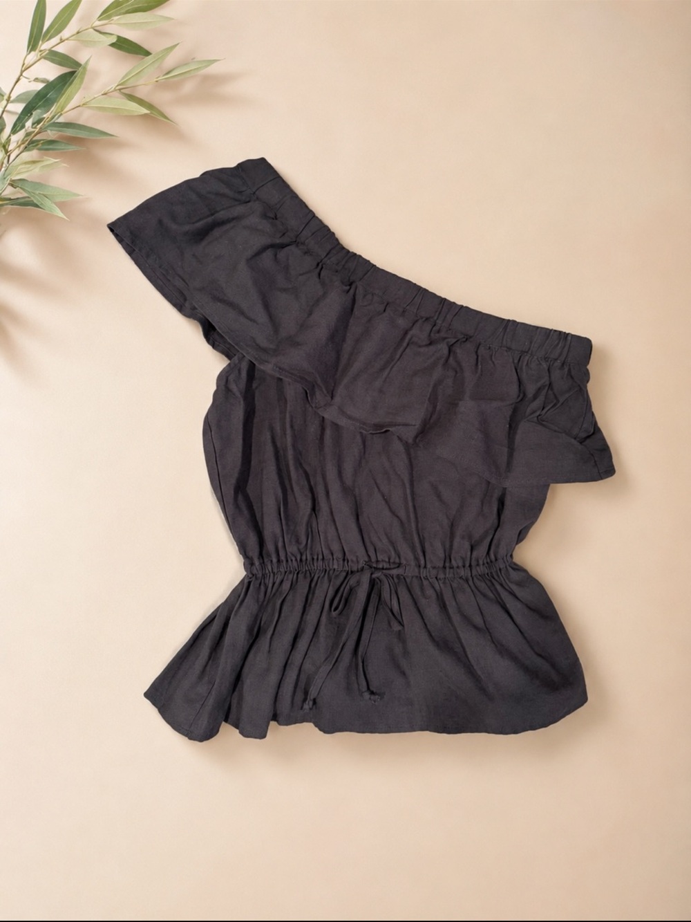Abercrombie & Fitch Dark Grey Linen Like Peplum Off Shoulder Top